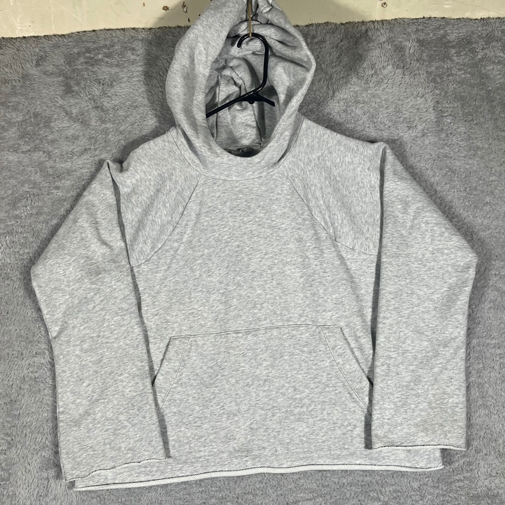 Athleta Women XL Grey Textured Knit Hoodie Raglan Sleeve Pullover 211387-01